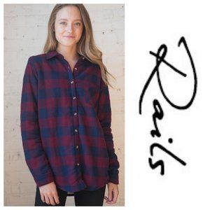 Rails Small Shirt Top Button Down Buffalo Plaid Burgundy Blue Flannel